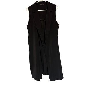 Double Zero Black Sleeveless Longline Vest Notched Lapel Side Zip Slit Womens M